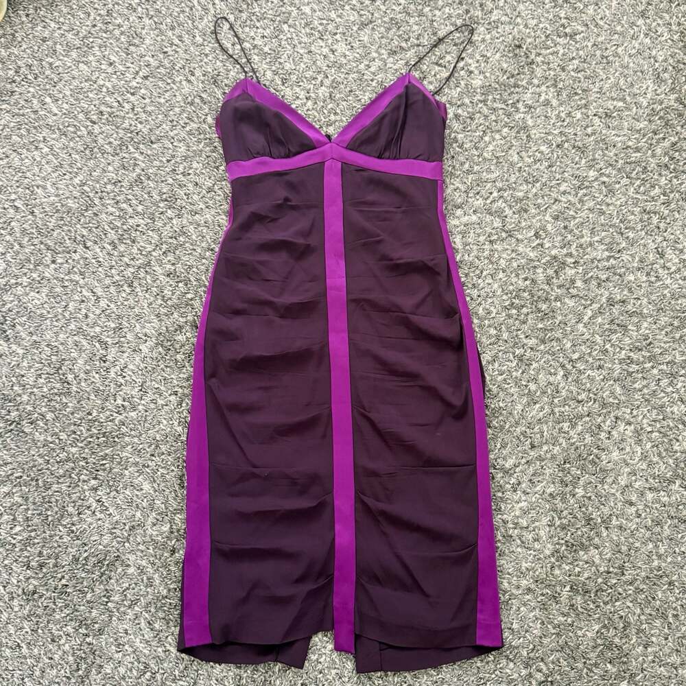 Nicole Miller Collection Purple and Dark Plum Silk Blend Ruched Mini Dress